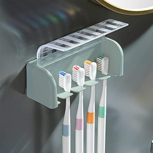 Държач за четка за зъби с 5 слота, монтиране на стена с капак, самоклеящийся органайзер за съхранение на четка за зъби