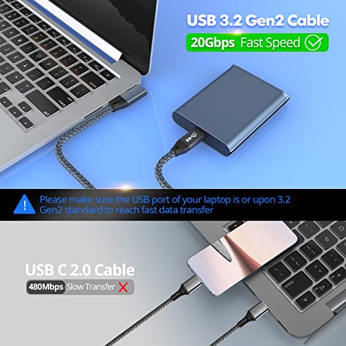 Кабел useBean USB C-USB C 100 Вата на 10 фута (2 опаковки), с правоъгълна USB 3.2 Gen2x2 за пренос на данни на 20 gbps