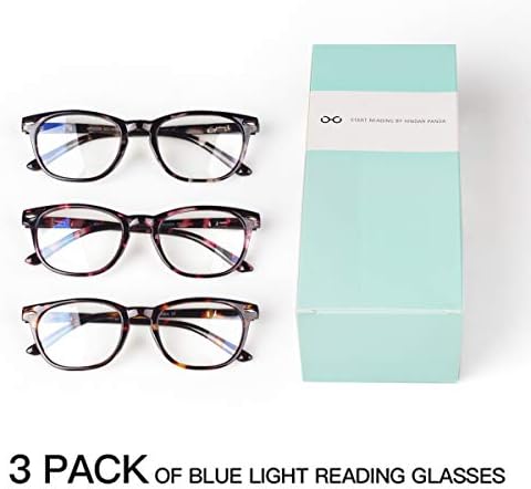 HINDAR PANDA 3 Чифта Очила За четене, Блокиране на Синя Светлина, Кутия Пантите, Очила за Четене за Жени, Нюанс, Анти-UV, Цифрова