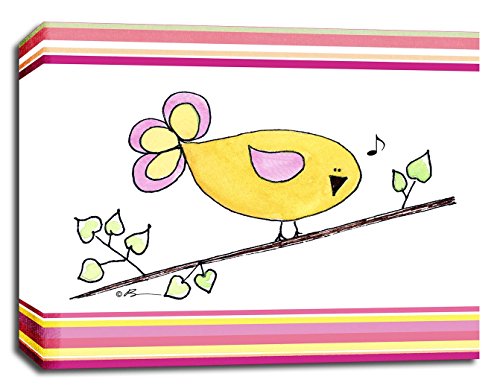 Пойна птичка - Жълт с Розови ивици - Платно с размери 8 x 10 инча