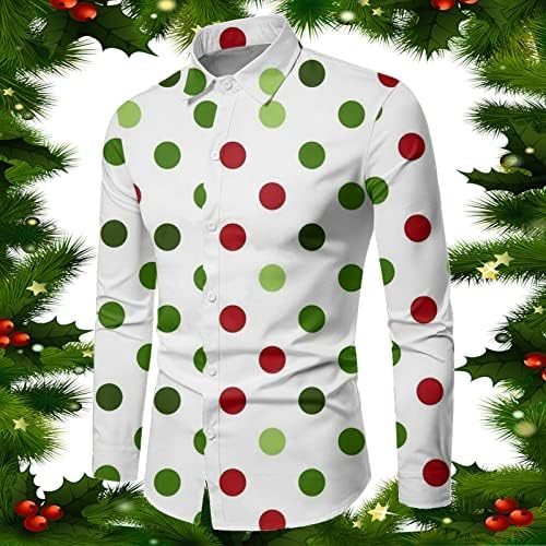 XXBR Коледни Ризи с копчета за Мъже, Големи Размери, Рокля-Риза с Дълъг Ръкав, Коледни Костюми на Дядо Коледа, Дизайнерски