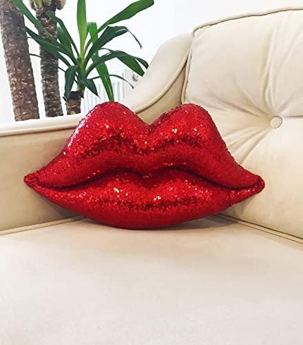Възглавница за устни с пайети, Декоративна възглавница във формата на горещи устни, Двустранен Възглавница за Целувка