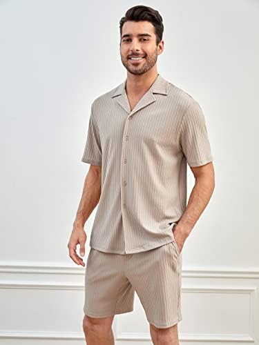 Мъжки дрехи WDIRARA от 2 теми, Рубчатая Риза с Къс ръкав копчета и Комплект спортни Шорти
