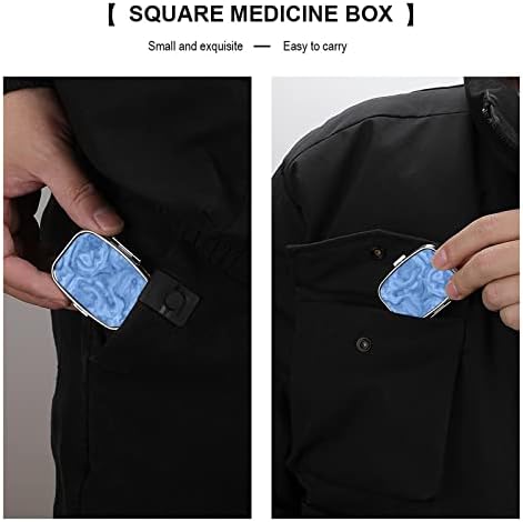 Кутия за Хапчета Синя Мраморна Текстура Квадратна Форма, Калъф За Медицински Таблетки, Преносима Кутия за Хапчета,