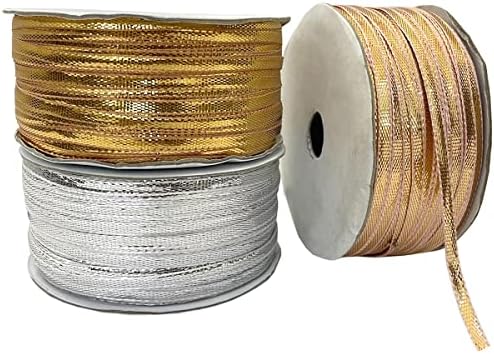 Дантелени Ролки Gota Trim от Вышивального материал, на 100 метра, рокли и блузи Saree Dupatta-Комбинирана Розово злато, Позлата и сребро