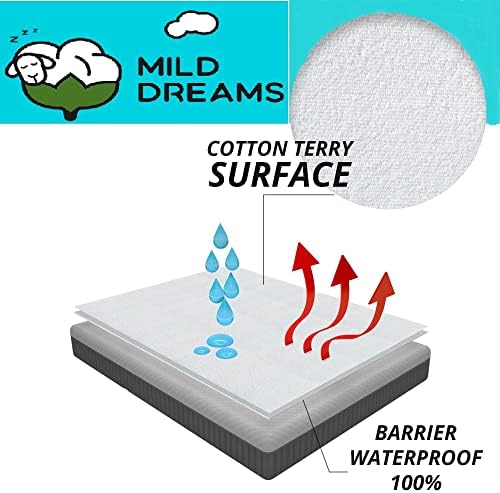 Водоустойчив Защитен калъф за матрак е в реален размер (54x75 + Дълбокия джоб Опъната до 14 инча) - Пластмасова покривка за легло - Водоустойчив чаршаф от бадем хавлиени