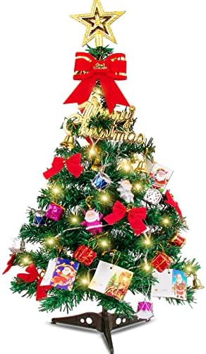 McKuk 24 /60 см Коледно Дърво, Настолна Коледно Дърво, Весела Коледна Мини-Борова Елха с Led Гирлянди и Украси, Декорации за