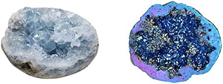 Комплект mookaitedecor - 2 предмет: Проба на камък от Минерален кристал Celestite Geode Клъстер и Кварцов камък Angel Aura Geode Stone с титанов щанга с покритие, група от естествен планинс?