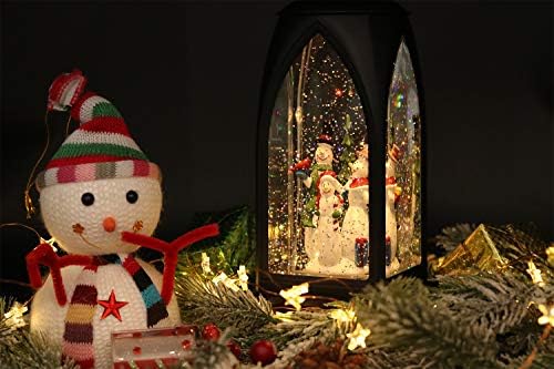 Музикален фенер GenSwin с Подсветка Снежна Топка 12 Снежен човек с 6-часов таймер, захранван от батерия и USB