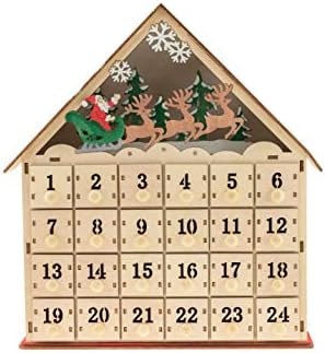Дървена Коледен Адвент-Календар на Deli Creations, Обратно Броене до Коледа, Led Празнична Украса, Батерия, Снежна Село