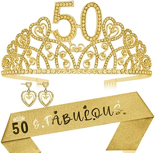 Подаръци за 50-ия рожден ден за Нея, Диадема с 50-ти рожден ден, 50 и Страхотна Колан, Короната и колана на