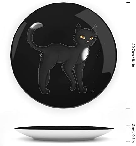 Декоративна Чиния Black Cat Warrior Кръгла Керамична Чиния от Костен Порцелан със Стойка за Дисплей за Вечерни Сватбен Декор