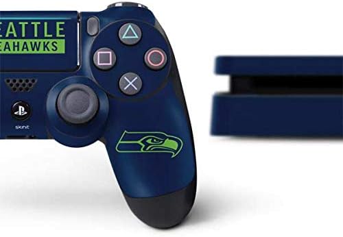 Игри кожата Skinit Decal е съвместим с пакет PS4 Slim - Официално лицензиран дизайн серия NFL Seattle Seahawks Blue