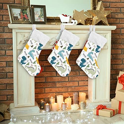 Коледни Чорапи ALAZA, Детски Динозавър, ръчно Рисувани, Класически Персонализирани Големи Чорапи, Бижута за Семейни Тържества,