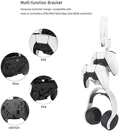 EJGAME Двойна Игра контрольор, поставка за слушалки и медии-дистанционно, Стенен държач за PS5,/PS4/Xbox ONE/Series X/Switch, Останете организирани (Бял)