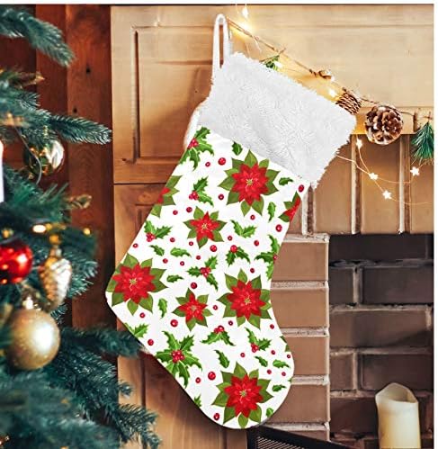 Коледни Чорапи ALAZA, Коледа с Цвете коледна звезда и Остролистом, Класически Персонализирани Големи Чулочные Украса за