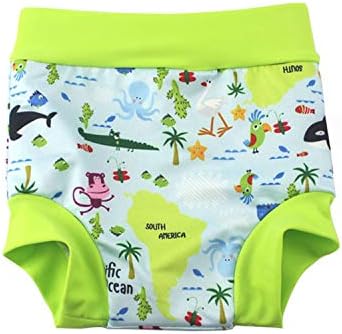 Бебешки Пелени Leideur за плуване, Покриващи Плувни шорти с висока талия (2-3 години, Тъмно-синята ивица + Зелено)