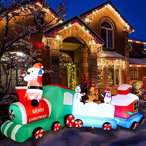 Ruirtarci 9-Крак Надуваем Коледен влак с Дядо Коледа, Пингвин, Елени Milu, Бял Мечок, Бижута с вградени светлини,