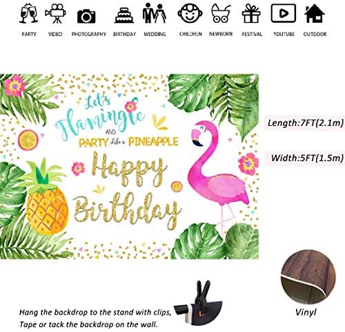 Лофарис Годишният Фон с Фламинго Рожден Ден на Тропически Цветя от Ананас Палмови Листа Златна Блестящ Фон За