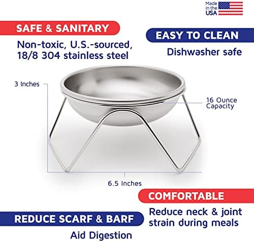 Повдигнати поставка за котешки купички за храна и вода от Americat – Произведено в САЩ – Неръждаема стомана, защита от