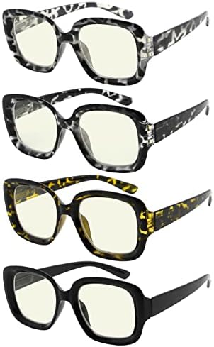 Eyekepper 4-Pack Очила За четене, Блокиране на Синя Светлина, Шик за Компютърни Очила За Четене, Женски + 1,25
