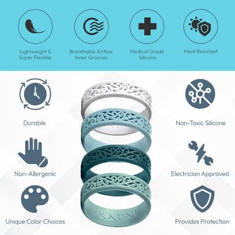 Силиконови пръстени KAUAI за жени - Красиви гумени пръстени, идеални като пръстени обещания, годежен пръстен
