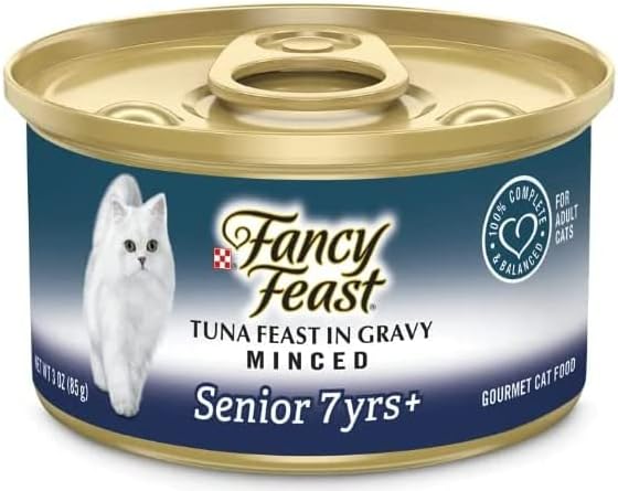 Мокра Храна за котки Fancy Feast с високо съдържание на протеин Senior Сос, Кайма от риба тон Feast в Сос Senior