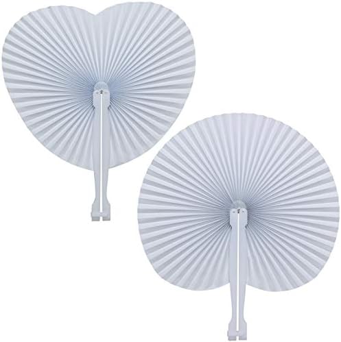 Cosweet 50 Опаковки Бели Сгъваеми ветрила - Кръгла и във формата на сърце Ръчно Сгъваеми картонени фенове във формата