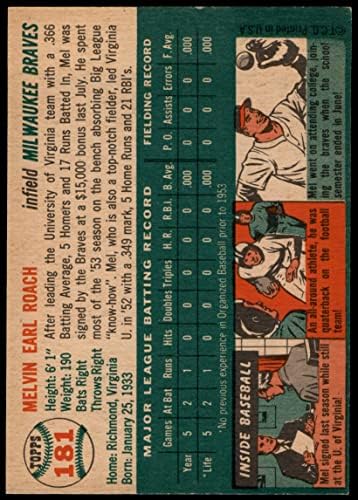 1954 Topps 181 Мел Роуч Милуоки Брейвз (Бейзболна картичка) EX Брейвз