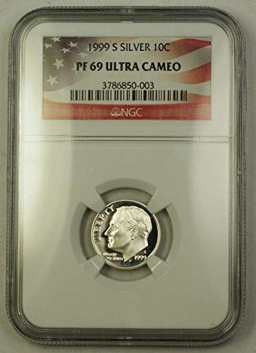 Сребро 1999 г., със защита от десет цента от Рузвелт - Ултра-Cameo - Професионално обработен - Почти идеална - PF69