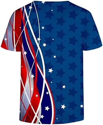 Дамски Памучен Блуза с V Образно Деколте и Образа на Американския Флаг и Звезди, Тениска за Късна Закуска,