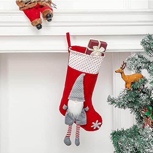 3 Опаковки, Коледни Чорапи 18 см Голям Размер, Коледни Чорапи и Коледни Чорапи с Джуджетата, за Семейство, Украса