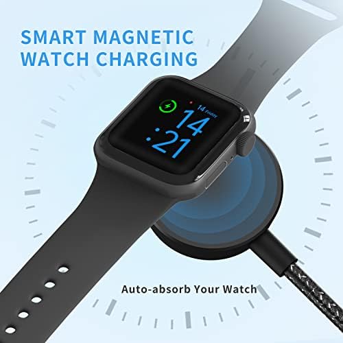 Зарядно за Apple Watch USB C, актуализиран PEAPOLET 2 в 1 за iPhone и iWatch, Магнитен кабел за бързо зареждане 6 фута с монтиране на зарядно устройство USB-C с мощност 30 W за Apple Watch Серия 8/7