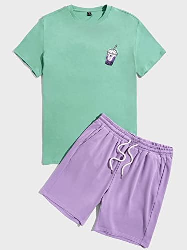 Мъжки дрехи OSHHO от две части, Риза и къси панталони с японски принтом и надпис Drink (Цвят: многоцветен, Размер: X-Large)