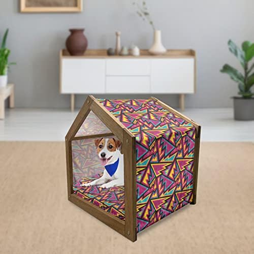 Модерна Дървена Къщичка за домашни любимци с Лунен ефект, Кошмарен Геометричен Модел с Триъгълник, Цветни Абстракция