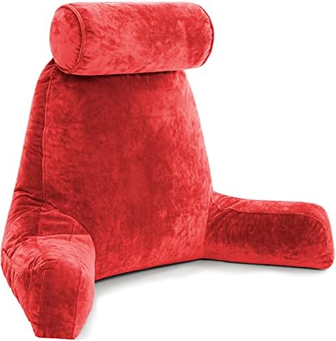 Комбинирана възглавница за съпруга си - Възглавница за облегалка с подлакътници: XXL Червен цвят и поставка за легла