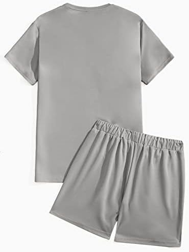 FDSUFDY Комплект дрехи от две части за мъже, Тениска с цветен блок с писмото шарени и къси панталони с завязками на талията (Цвят: