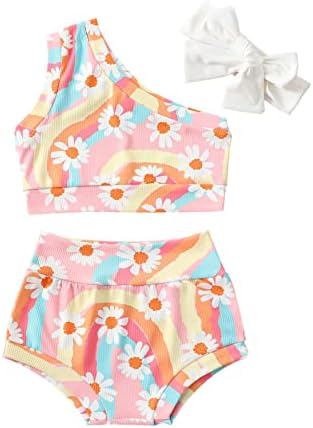 AEEMCEM/Летни Дрехи за малките момичета в стил Бохо с цветен модел и Дъга, Съкратен Топ с едно рамо, Панталони с