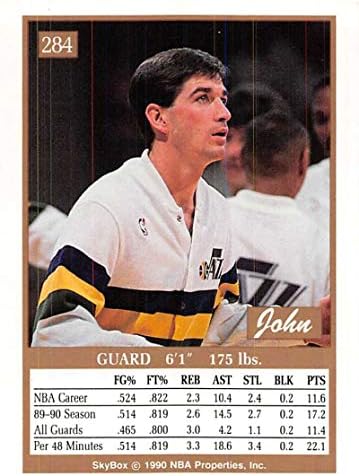 1990-91 SkyBox Баскетбол 284 Джон Стоктън Юта Джаз Официалната търговска картичка НБА