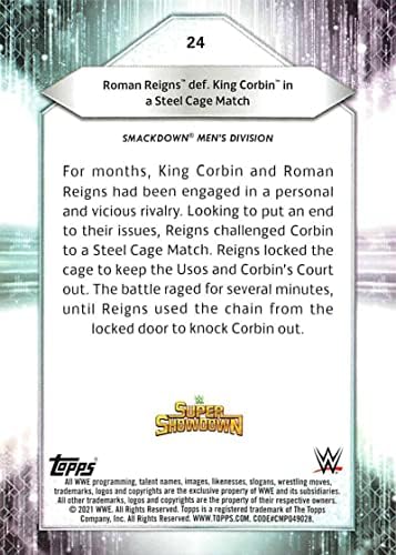 Търговска карта WWE №24 Topps 2021 Roman Reigns за борба