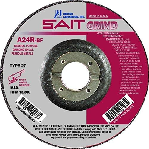 United Abrasives - Циклене кръг SAIT 22020 Type 27 4-1/2 x 3/32 x 7/8, A24R, 25 броя в опаковка