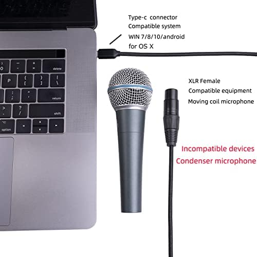 Кабел за микрофон Demeras XLR към USB C, Здрав кабел за микрофон USB C, сменяем и сценичен за сцена (2 м / 6,56 фута)
