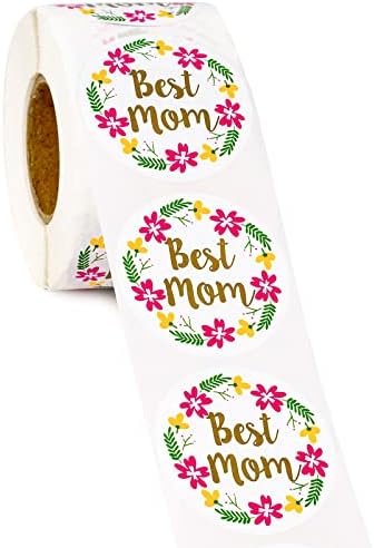Етикети LeZakaa за Деня на майката - 2 Големи кръгли стикери - Цвете с надпис най-Добрата майка за подаръци, картички,