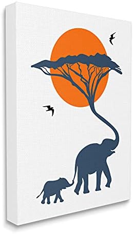 Stupell Industries Съвременно Африканско Сафари Семейство Слонове Sunny Sky, Дизайн на Atelier Плакати Платно на Стенно изкуство, 16 x 20, Синьо