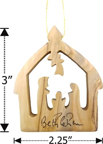 Съраунд комплект от 3 Коледна украса за детски Ясли, Маслиновото дърво на Светите Земи от Израел, 3-Инчов Дървена Подвесное украса за Коледната елха със Златна нишка