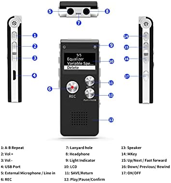 Цифров Диктофон 16 GB Диктофон с възпроизвеждане за Лекции - USB Диктофон Акумулаторна батерия Обновен Малък Касетофон