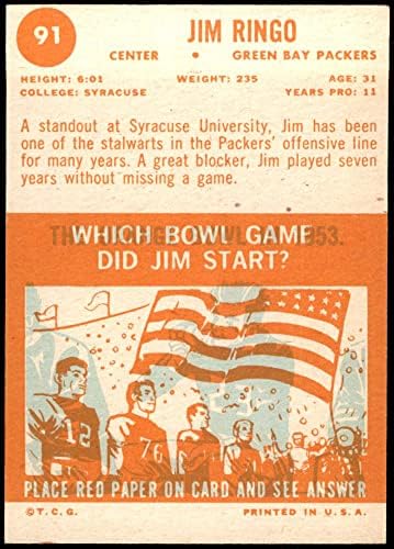 1963 Topps # 91 Джим Ринго Грийн Бей Пакърс (Футболна карта) БИВШ Пакърс Syracuse