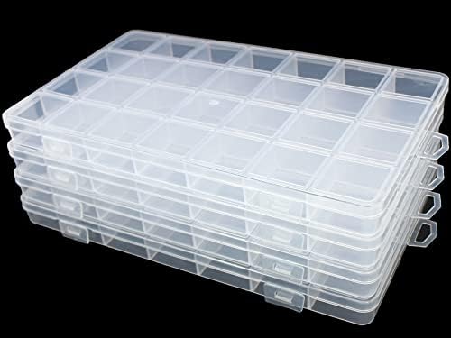 JESEP ЙОНГ 4 опаковки от 28 Нишки Органайзер за мъниста Пластмасова кутия-органайзер с Фиксирани разделители-Контейнер за бижута, аксесоари и малки детайли Прозрачна ?