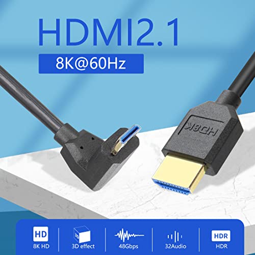 YACSEJAO Спирален кабел HDMI Правоъгълен 8K 48Gbps HDMI 2.1 Mini HDMI-HDMI, Мъжки Телескопичен кабел Висока скорост