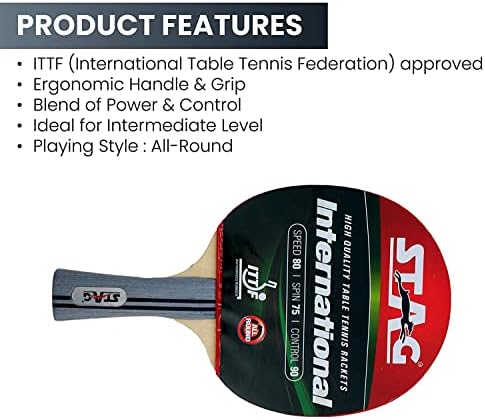 Stag Унисекс-Младежки ракета за тенис на маса Pro Performance Training Racquet Премиум-клас, Одобрен от Ittf Гумена рамо